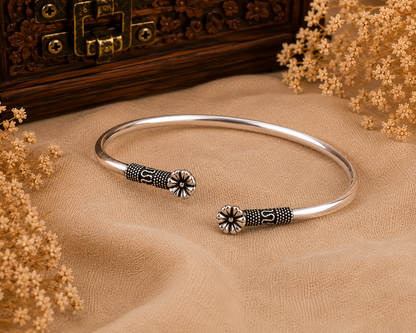 Oxidised Silver Floral Open Armlet