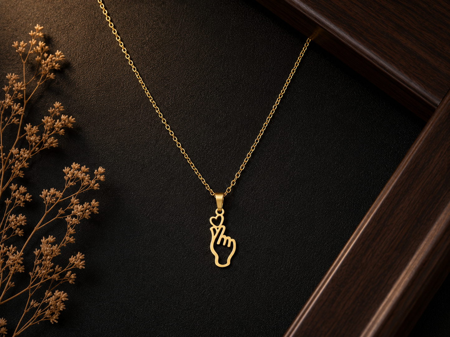 Finger Heart Pendant Necklace – 925 Sterling Silver | Minimalist Love Necklace