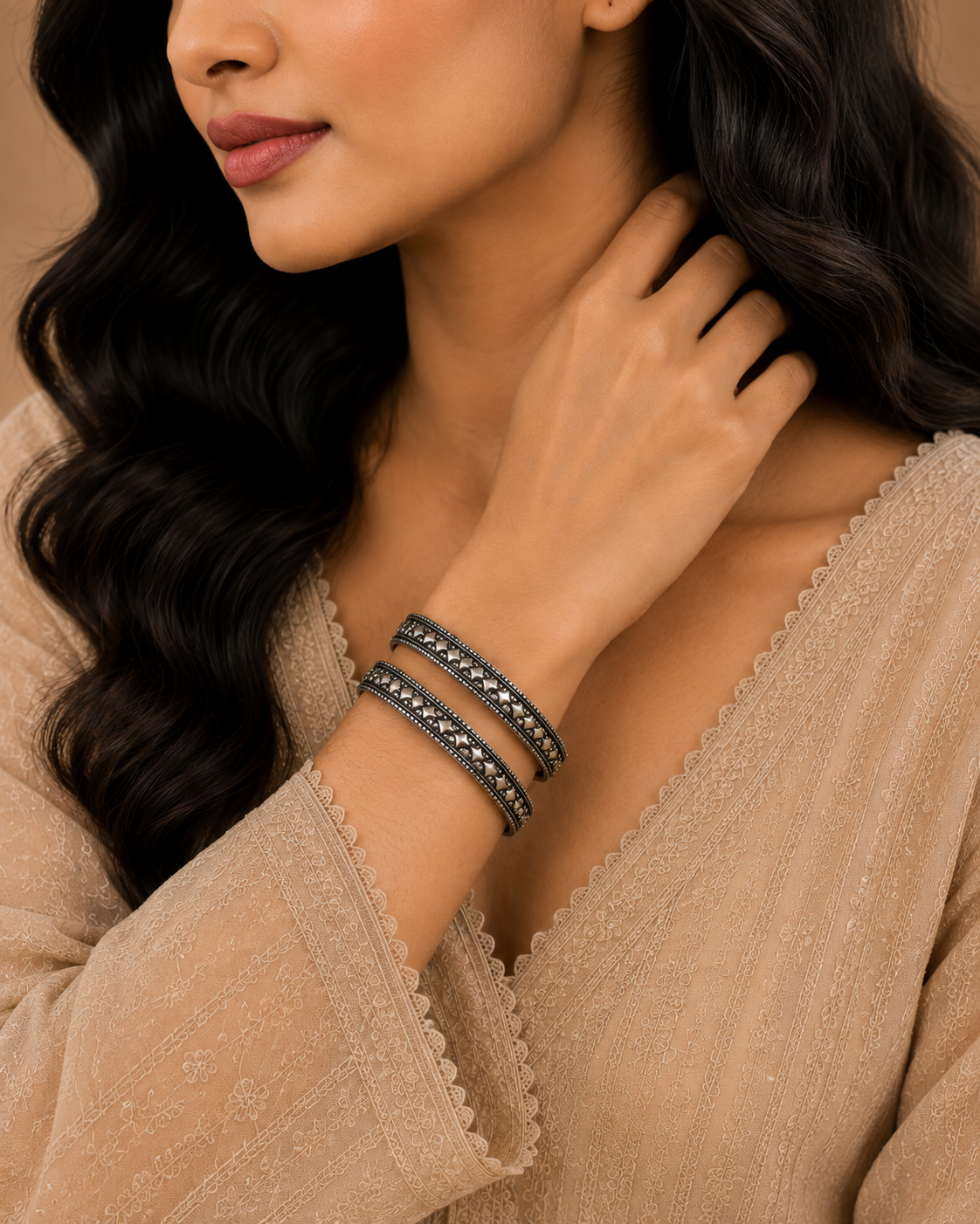Antique Silver Oxidised Heritage Bangle Set
