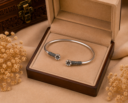 Oxidised Silver Floral Open Armlet