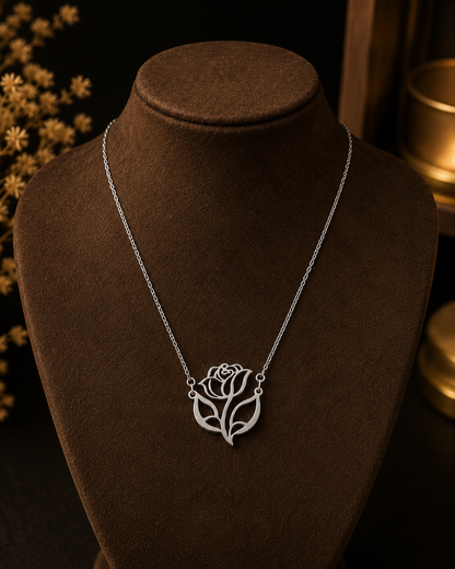 Rose Pendant Necklace – Personalized 925 Silver Floral Necklace