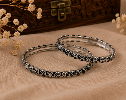 Classic Circle Motif Silver Bangles
