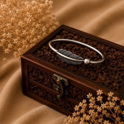 Antique Silver Feather Flexible Bracelet