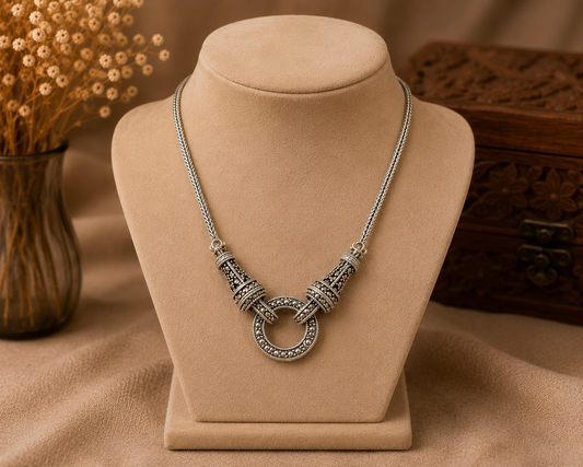 Handcrafted Circular Link Silver Statement Pendant