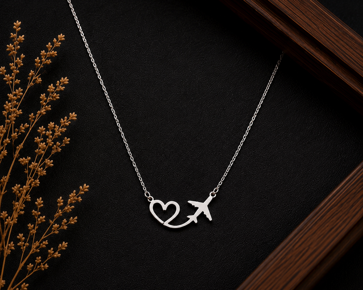 Custom Airplane Heart Silver Pendant Necklace
