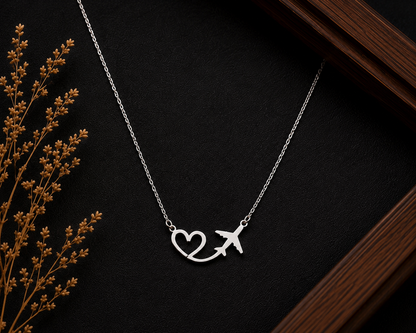 Custom Airplane Heart Silver Pendant Necklace