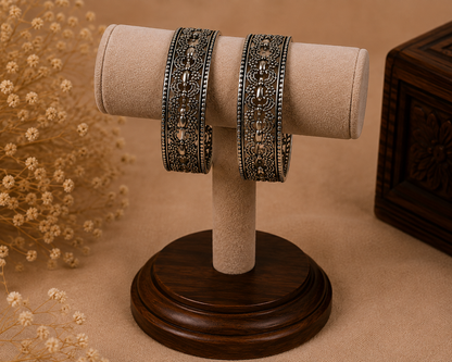 Antique Oxidised Floral Statement Cuff Bracelet
