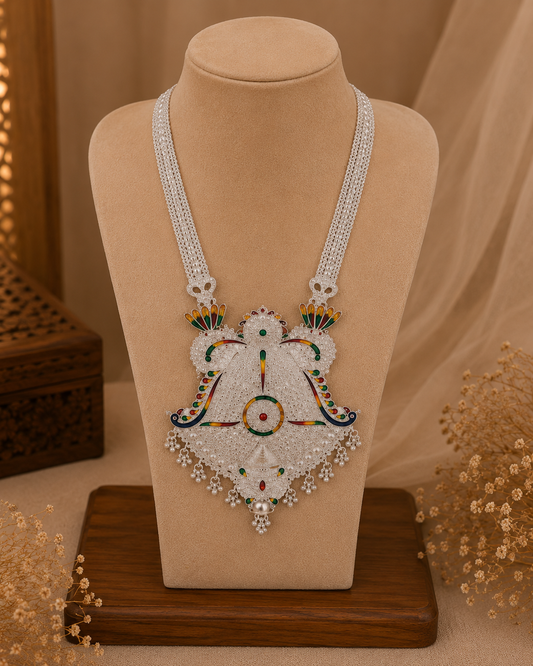 Handcrafted Peacock Motif Silver Statement Pendant