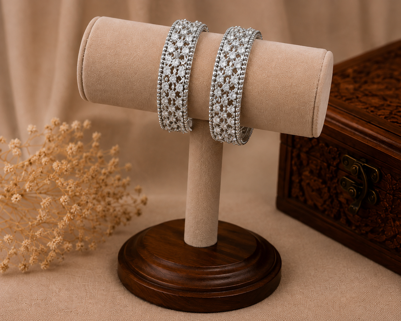 Silver Floral Filigree Wide Cuff Bracelet