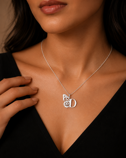 Personalized Butterfly Initial Letter Necklace – Custom Alphabet Pendant for Women