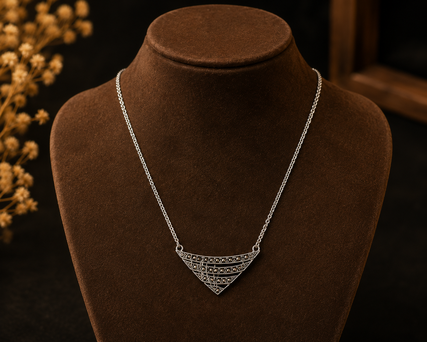 Lightweight Geometric Marcasite Silver Pendant