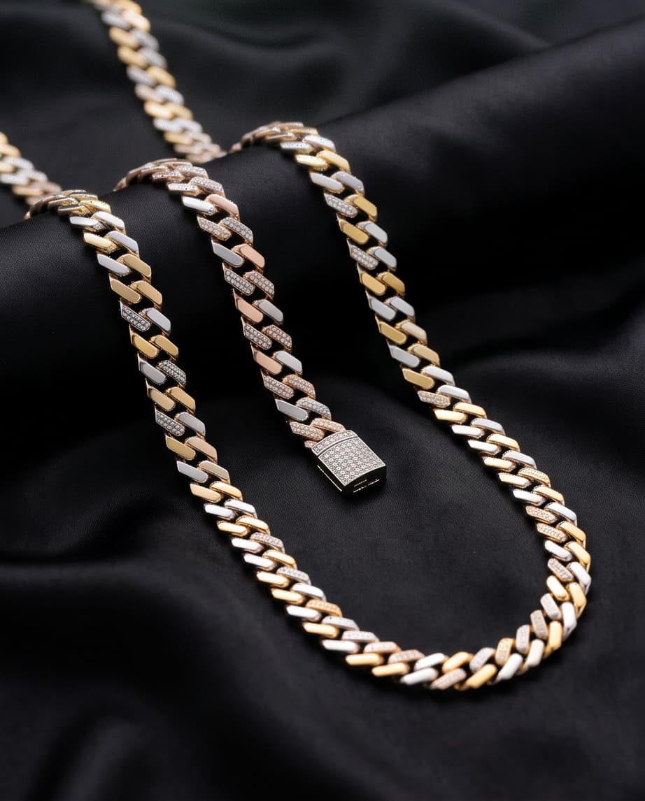 Men's Tri-Tone Cuban Link Chain & Bracelet Combo