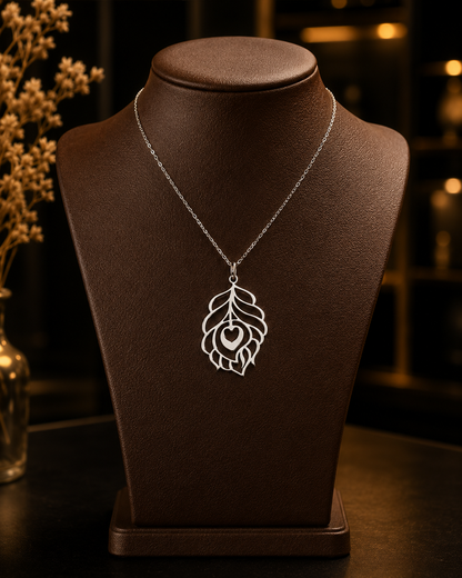 Customised 925 Sterling Silver Leaf Heart Pendant Necklace
